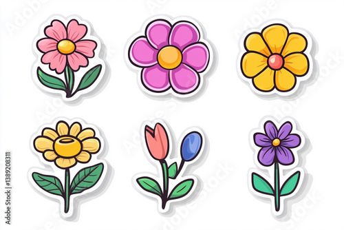 cute style design, a set of modern minimalistic sticker illustrations with simple shapes, on a White background