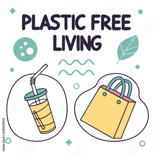 Minimalist Plastic-Free Living Vector – Eco-Friendly Icons for Sustainable Living