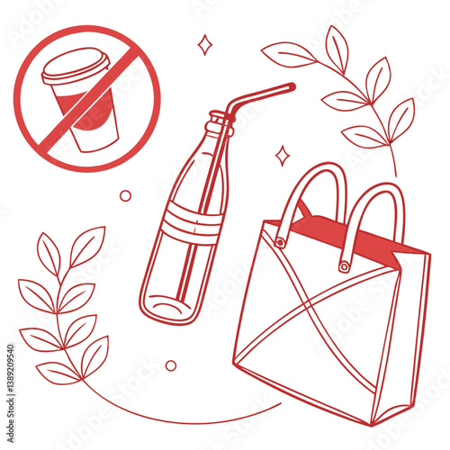 Minimalist Plastic-Free Living Vector – Eco-Friendly Icons for Sustainable Living