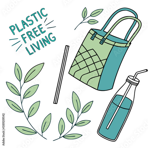 Minimalist Plastic-Free Living Vector – Eco-Friendly Icons for Sustainable Living