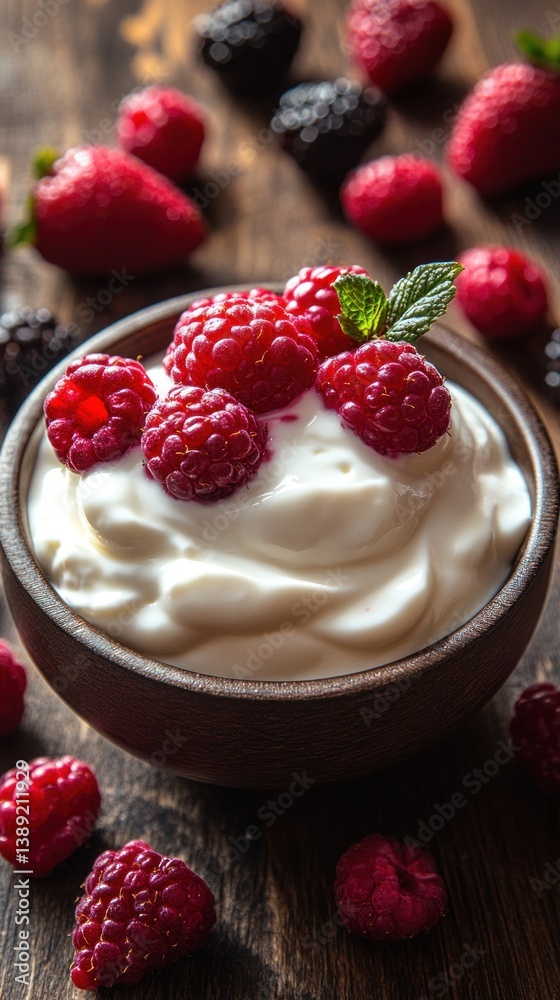 Fresh yogurt topped with berries Fresh yogurt topped with berries