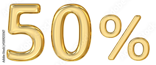 Obraz na płótnie Golden Fifty Percent, luminous, golden representation of the numerical symbol 50%, signifying significant discount or rate, 3d rendering w salonie