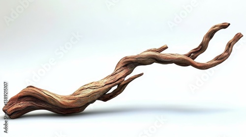Twisted Driftwood Branch Isolated on White Background