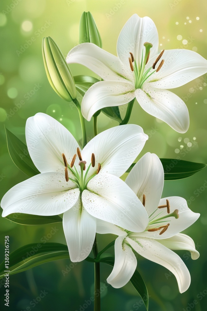 Obraz premium A beautiful illustration depicting several white lilies blooming gracefully
