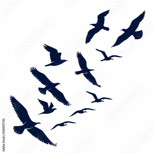 Bird Silhouettes Vector – Minimalist Flying and Perching Bird Icons