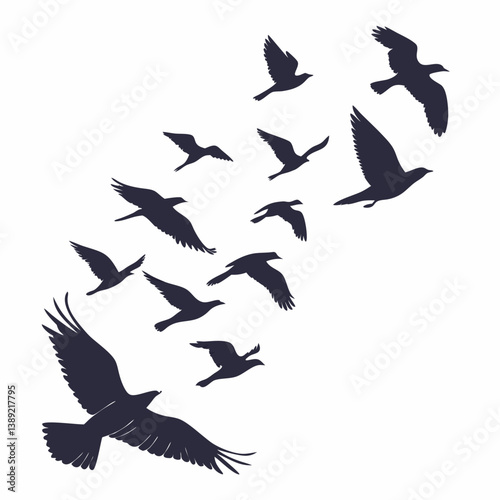Bird Silhouettes Vector – Minimalist Flying and Perching Bird Icons