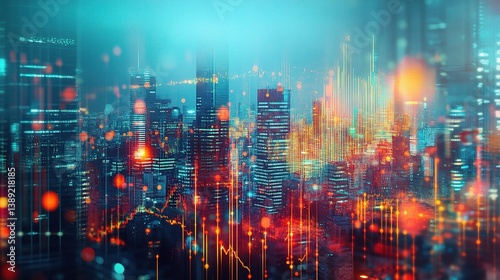Wallpaper Mural Double Exposure Digital Forex Graph Blending with Cityscape Background Torontodigital.ca