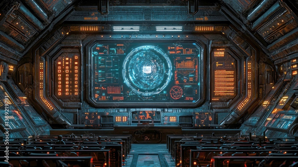 Obraz premium Futuristic Spaceship Bridge: A Sci-Fi Control Room Interior