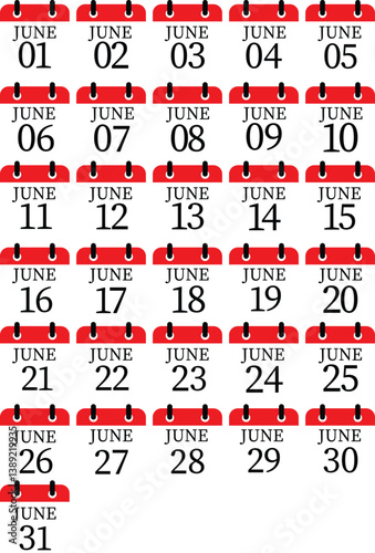 June calendar icon set.Calendar Event schedule date. Meeting appointment time. Agenda plan, May month schedule calendar and Time planner.calendar date icon on white background.