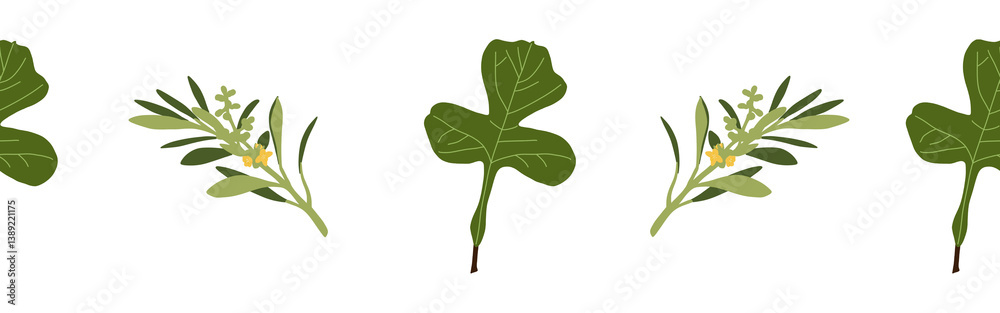 Fototapeta premium Leaves border on a white background. Hand-drawn illustration. Perfect for spring and summer.