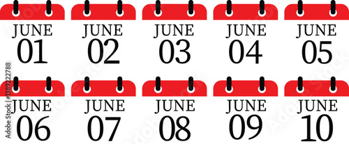 June calendar icon set.Calendar Event schedule date. Meeting appointment time. Agenda plan, May month schedule calendar and Time planner.calendar date icon on white background.