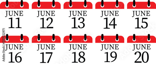 June calendar icon set.Calendar Event schedule date. Meeting appointment time. Agenda plan, May month schedule calendar and Time planner.calendar date icon on white background.