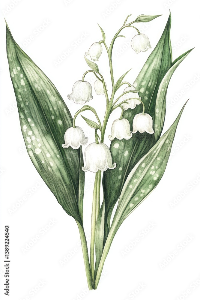 Fototapeta premium Artistic illustration featuring a delicate sprig of white lily of the valley