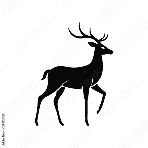 black silhouettes of wild deers – male, female and roe deer logo vector.