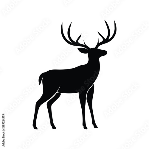 black silhouettes of wild deers – male, female and roe deer logo vector.
