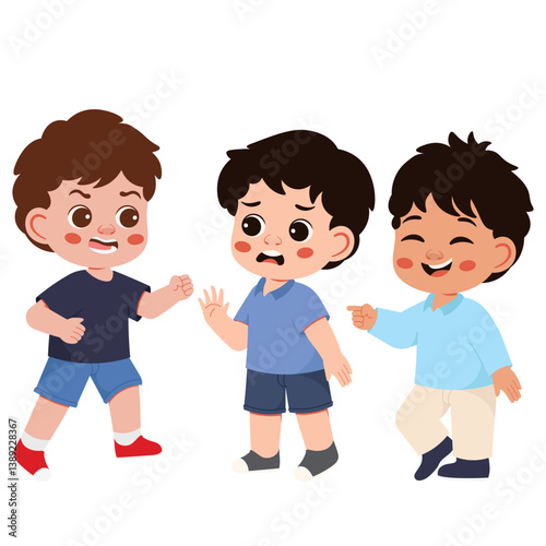 Boy Hitting His Friend Character Stop Bullying Illustration
