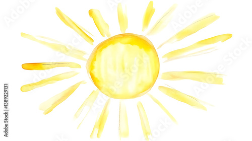 Watercolor Illustration Of A Yellow Sun With A Transparent Background