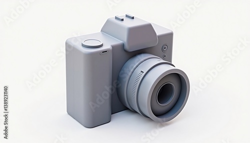 Rendered 3D Camera Model Minimalist Aesthetic On A Plain White Background