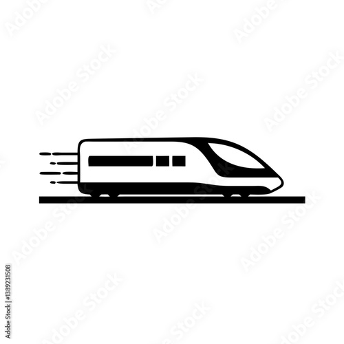 Sleek moving train icon with motion lines illustrating speed and modern design for transportation concept