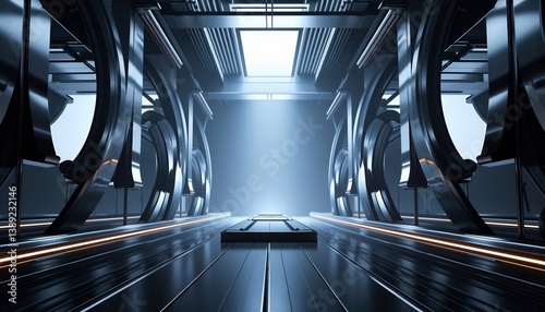 Futuristic Interior Corridor Perspective Showcasing Modern Architecture And Technology Elements