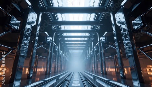 Abstract Silver Metallic Tunnel Leading Into Light Generative Artificial Intelligence Render