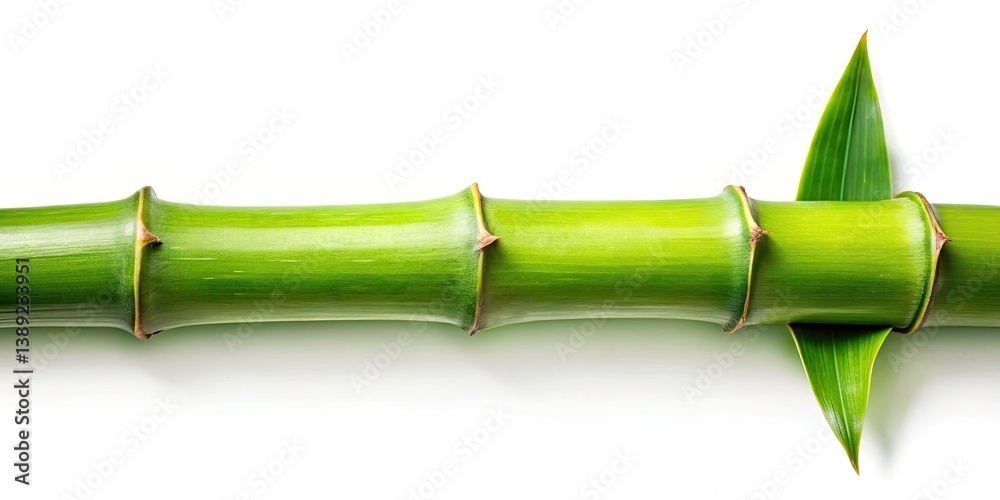 Fototapeta premium Isolated Bamboo, White Background Stock Photo, High-Resolution Image, Botanical Photography, Asian Plant, Green Bamboo, Nature Photography