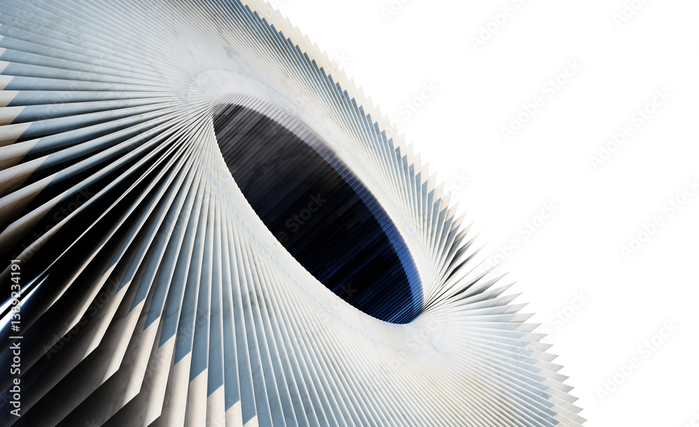 Abstract ring object with radial fins. Isolated on white