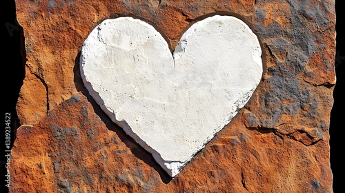 A textured stone surface with a white heart shape