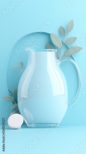 Light blue pitcher with leaves