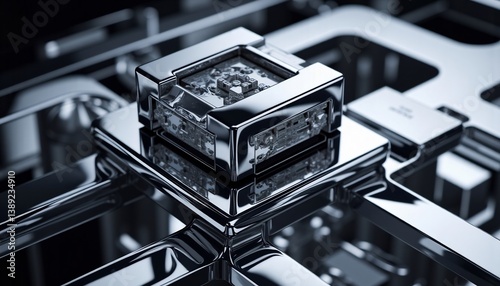 Abstract Metallic Microchip With Intricate Details Futuristic Design High Technology Background