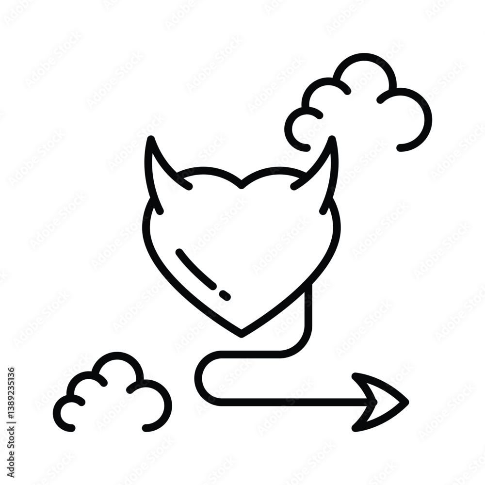 Fototapeta premium Devil Heart vector outline icon. EPS 10 file