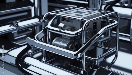 Detailed Render Of A Small Chrome Engine Generator Machine