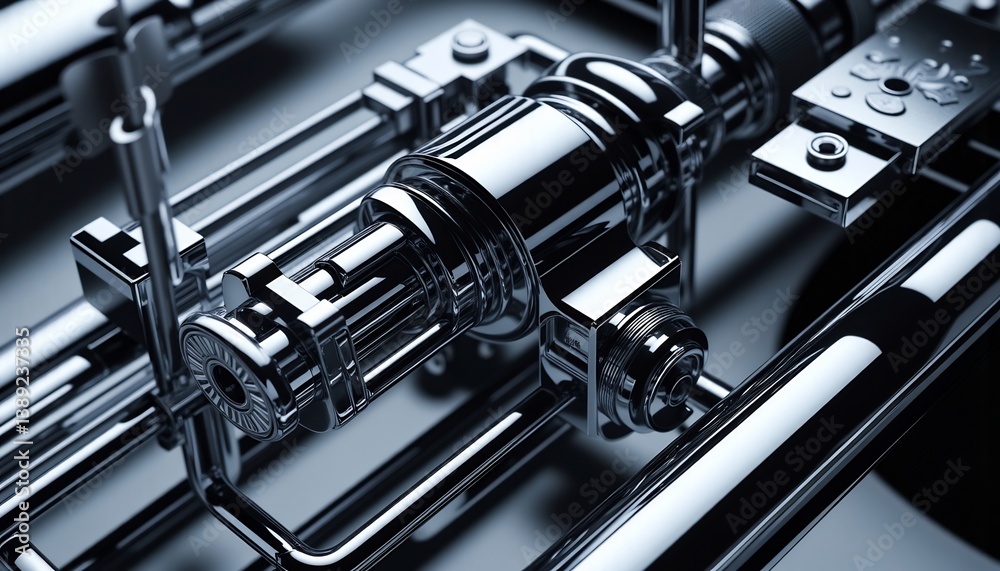 Complex Chrome Machine Part Close Up Shiny Steel Tubing And Components Complex Chrome Machine Part Close Up Shiny Steel Tubing And Components