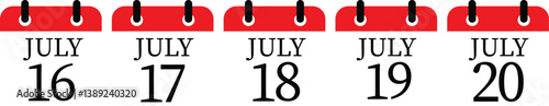 July calendar icon set.Calendar Event schedule date. Meeting appointment time. Agenda plan, May month schedule calendar and Time planner.calendar date icon on white background.