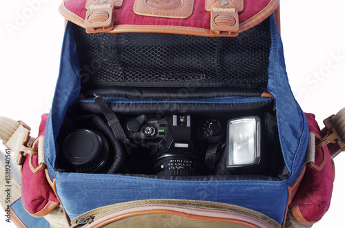 Photo case with photo accessories. Close-up.