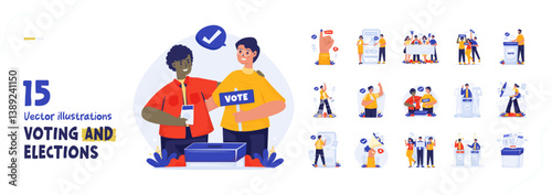 Illustration set of voting and elections democracy process vector design