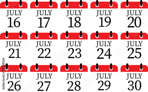 July calendar icon set.Calendar Event schedule date. Meeting appointment time. Agenda plan, May month schedule calendar and Time planner.calendar date icon on white background.
