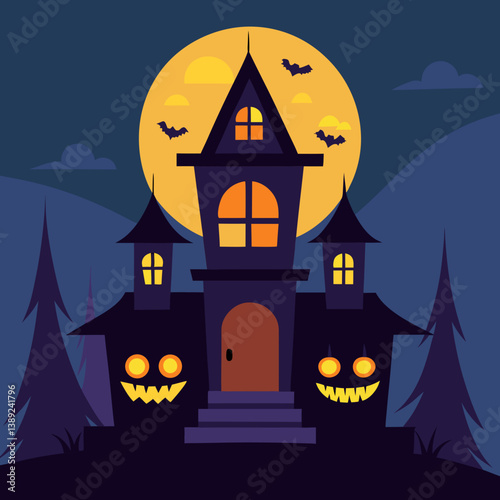 halloween background with house and pumpkin Haunted House with Glowing Jack-o'-Lanterns – Spooky Halloween Vector Design