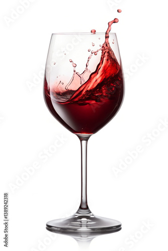 Elegant Wine Glass Filled With Rich Red Wine Splashing on a Clean White Background