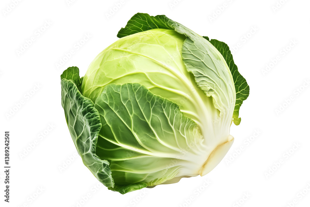 Whole green savoy cabbage with textured crinkled leaves isolated on transparent background. Concept of fresh organic vegetables and healthy eating Whole green savoy cabbage with textured crinkled leaves isolated on transparent background. Concept of fresh organic vegetables and healthy eating
