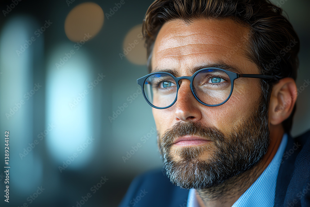 Portrait of a contemplative man with glasses, showcasing a serious expression and a stylish appearance in a modern setting. Portrait of a contemplative man with glasses, showcasing a serious expression and a stylish appearance in a modern setting.