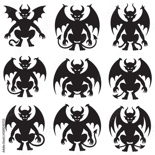 Demon devil and hell silhouettes set, large pack of Silhouette Vector Black Illustration. with white background