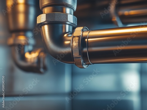 Detailed close-up shot of a quality metal plumbing fitting showcasing its connections and precision engineering : Generative AI photo