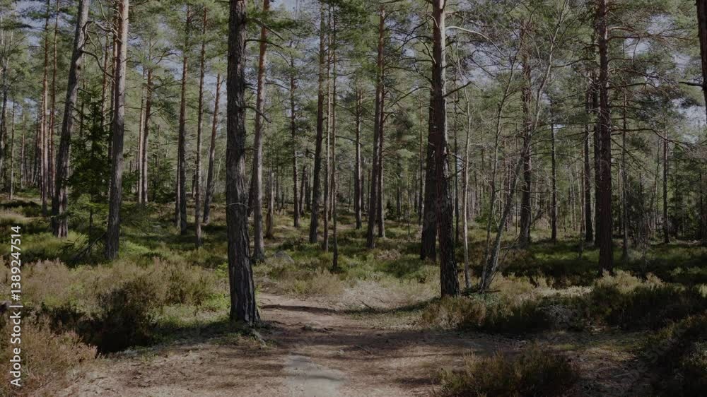 Smooth gimbal walk on a path in a forest. Smooth gimbal walk on a path in a forest.