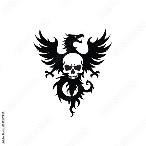 Tribal Skull and Phoenix Tattoo Design