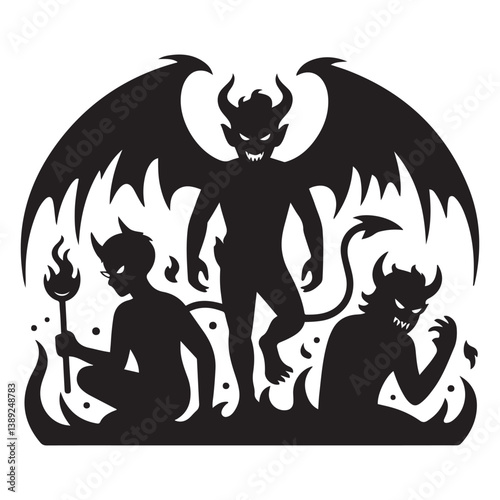 Demon devil and hell silhouettes set, large pack of Silhouette Vector Black Illustration. with white background
