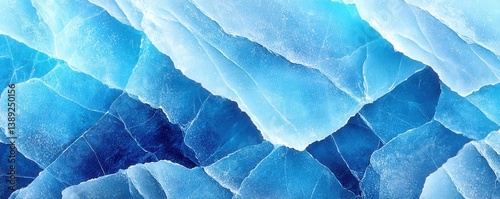 A vibrant abstract image showcasing layers of blue ice, featuring intricate textures and crystalline patterns.