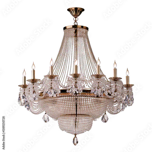 A luxurious crystal chandelier isolated on a transparent background