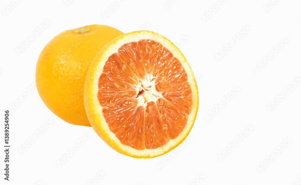 Fototapeta premium Orange fruit, half, slices isolated on the white background, clipping path