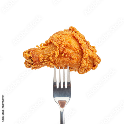 Crispy fried chicken legs on a fork isolated on transparent background 